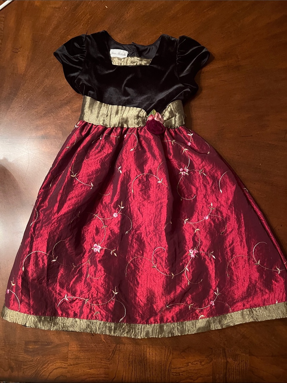 Jona Michelle Black, Burgundy & Gold Holiday Dress